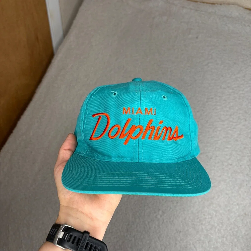 Vintage Sports Specialties Miami Dolphins Snapback Hat Teal Orange NFL Twill Cap
